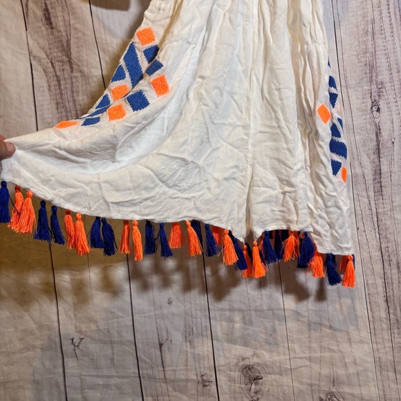 Pia Pauro White Blue and Orange Short Sleeve Romper Tassel Geometric Pattern S - Picture 3 of 8